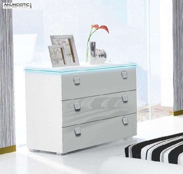 C&oacute;moda alicante en blanca con led azul o blanco