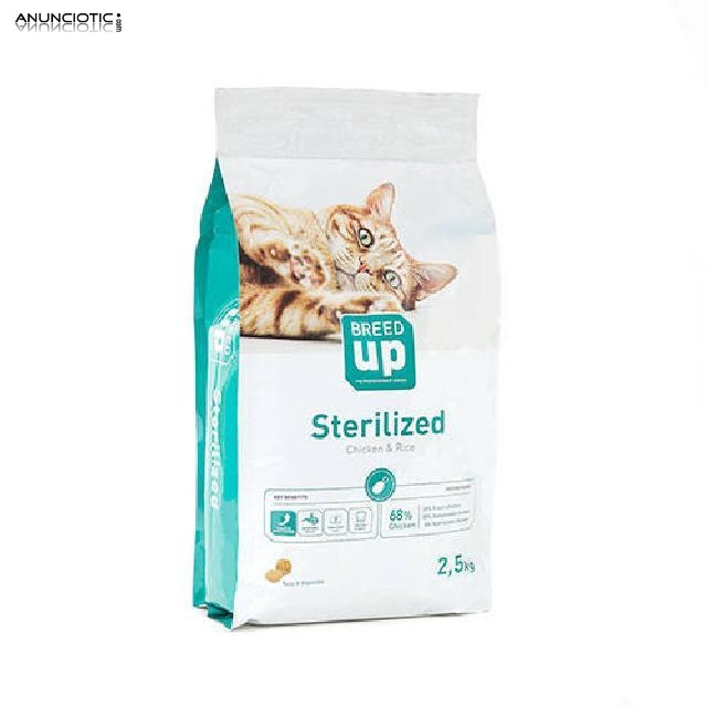 Pienso s&uacute;perpremium para gatos Breed Up Sterilised con pollo