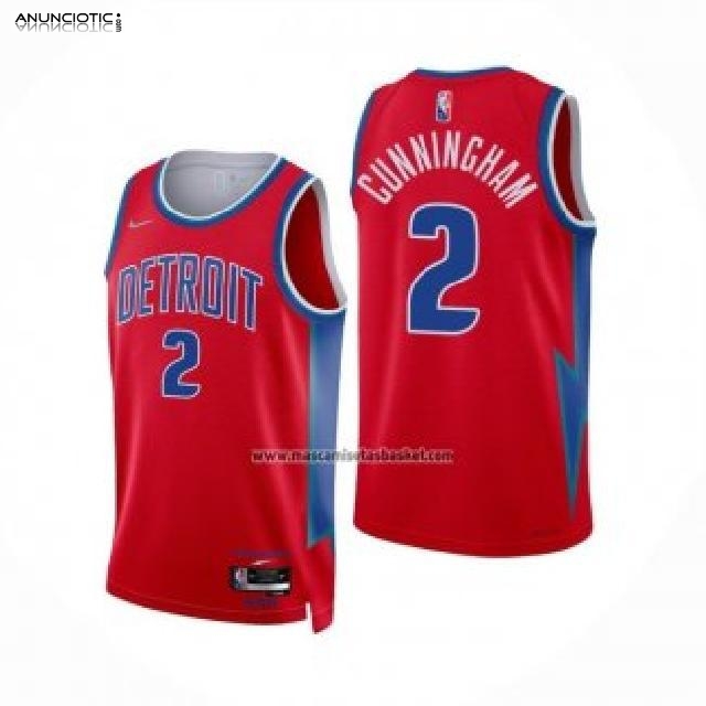 Camiseta Detroit Pistons Cade Cunningham NO 2 Ciudad 2021-22 Rojo