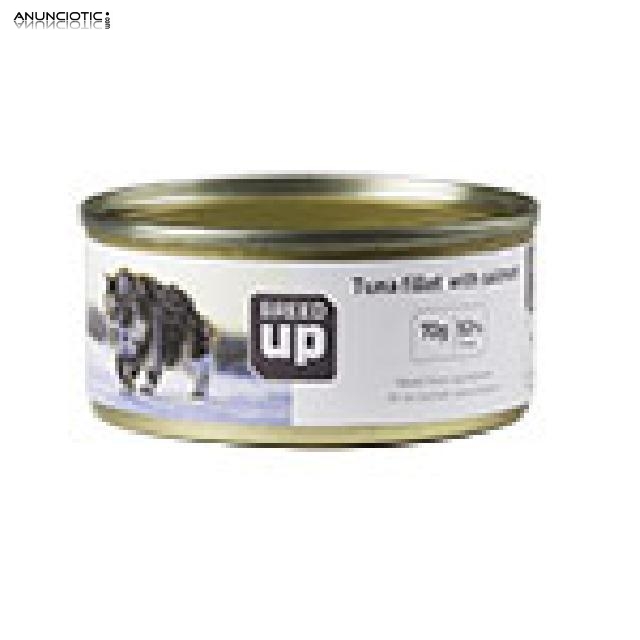 Alimento h&uacute;medo para gatos Breed Up Adult atun con salm&oacute;n 70 gr