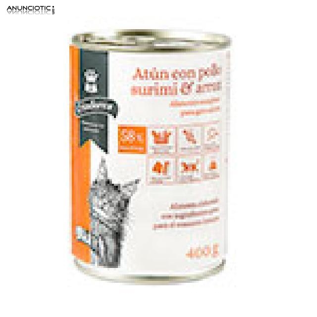 Alimento h&uacute;medo para gatos Criadores at&uacute;n con pollo, surimi y arroz 400 gr