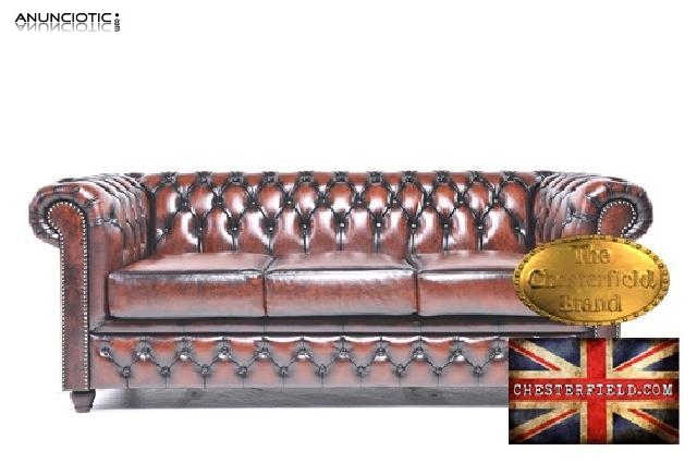 Sof&aacute; chester 3 asientos de cuero natural