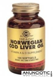 Solgar Aceite de H&iacute;gado de Bacalao Noruego (UNO-AL-D&Iacute;A) 100 c&aacute;psulas blandas