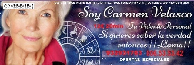 Vidente personal Carmen Velasco, gran acierto, precisi&oacute;n y fiable. 806 535 