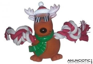 Juguete navide&ntilde;o l&aacute;tex Reno con cuerda para perro