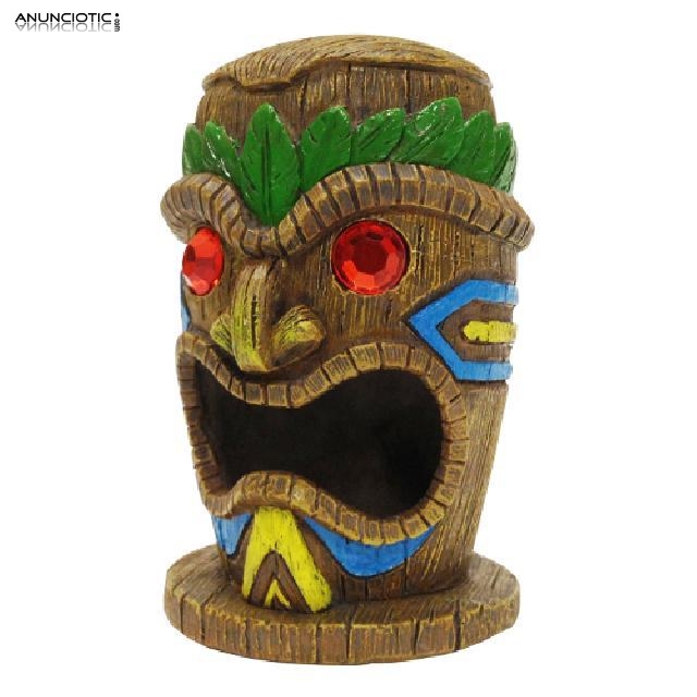 Estatua hawaiana Tiki ojos de rub&iacute;