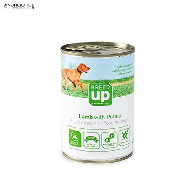 Alimento h&uacute;medo para perros Breed Up Adult cordero con patatas 400 gr