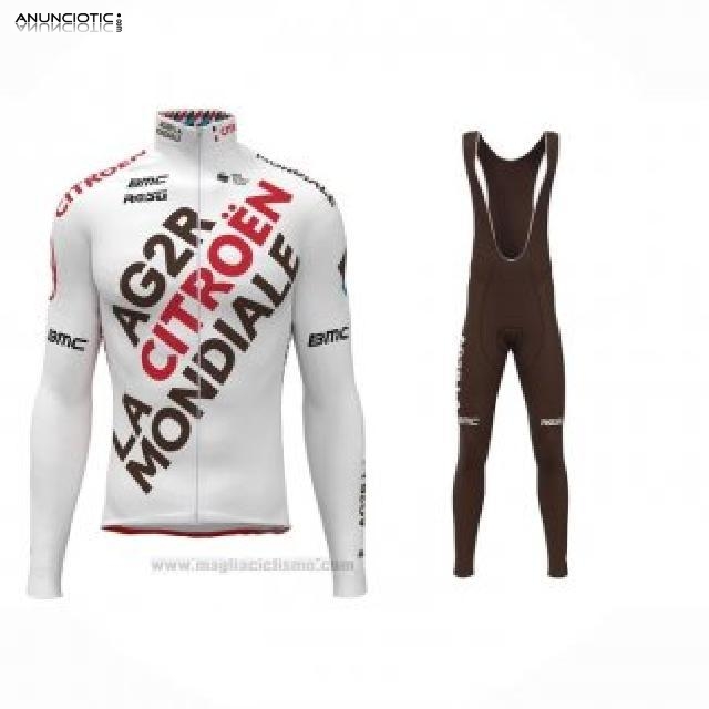 2023 Abbigliamento Ciclismo Ag2r La Mondiale Bianco Manica Lunga e Salopett