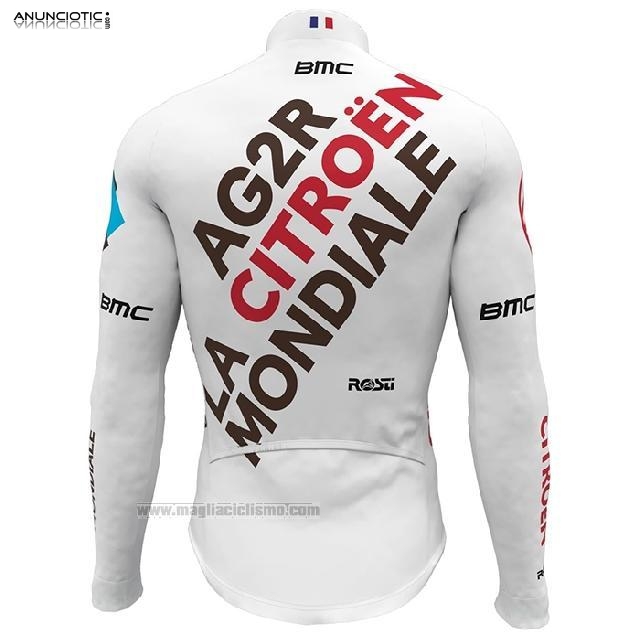 2023 Abbigliamento Ciclismo Ag2r La Mondiale Bianco Manica Lunga e Salopett