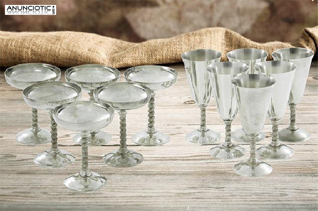 Juego de 12 copas ba&ntilde;adas plata. a&ntilde;os 70