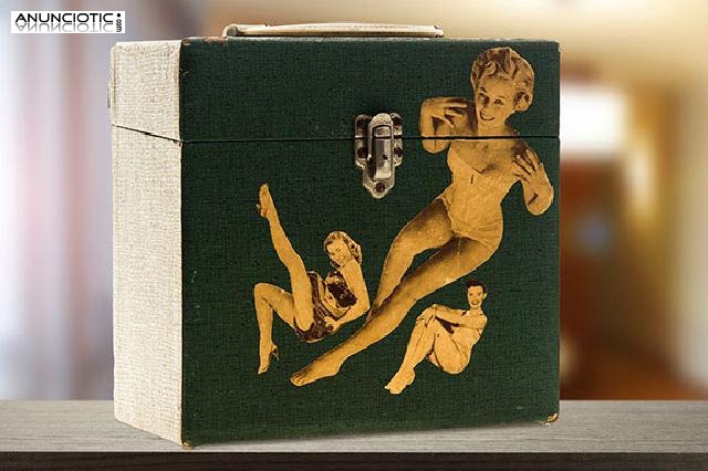 Caja de madera para vinilos, a&ntilde;os 50.