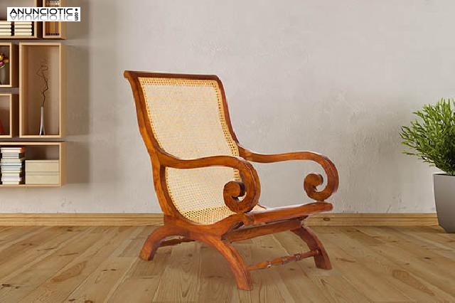 Sill&oacute;n vintage teka y rafia