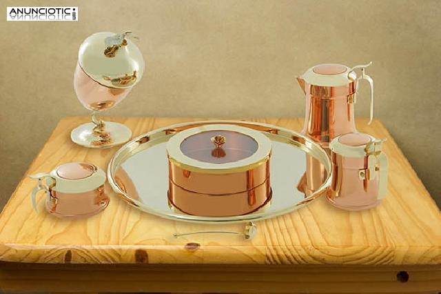 Juego de caf&eacute; en cobre. a&ntilde;os 70