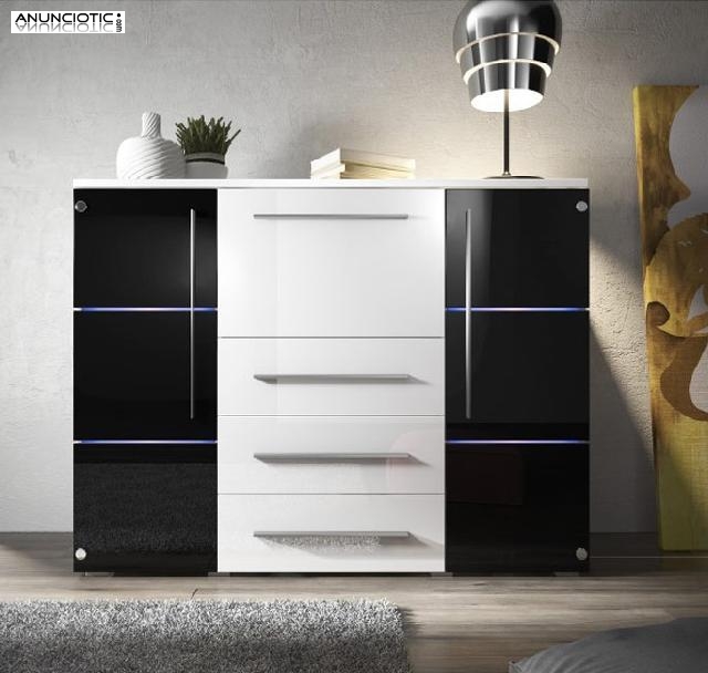 C&oacute;moda palmira en color blanco y negro con led