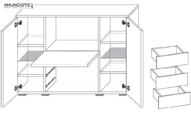 C&oacute;moda palmira en color blanco y negro con led
