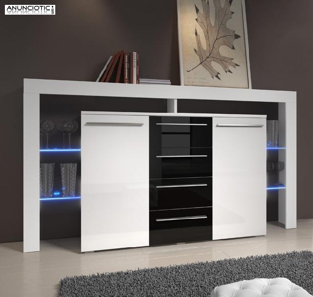 C&oacute;moda isabela ii en color blanco y negro con led