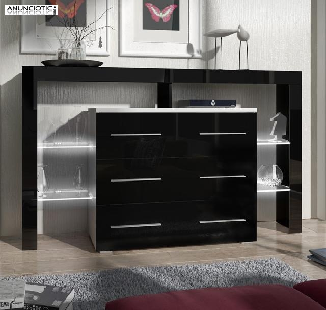 C&oacute;moda isabela i en color blanco y negro con led