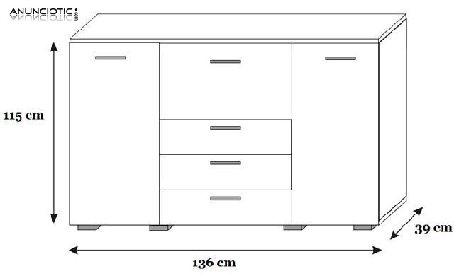 C&oacute;moda palmira en color blanco y negro con led