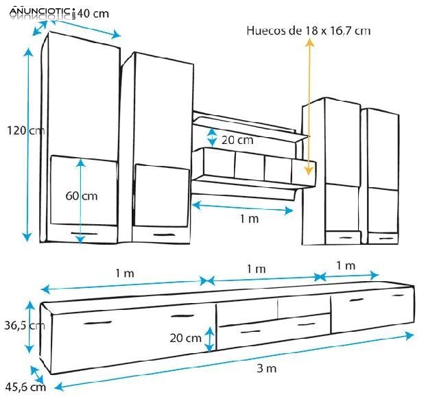 Mueble de sal&oacute;n arlesa blanco o bla/negr