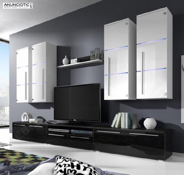 Mueble de sal&oacute;n palmira blanco y negro con led 