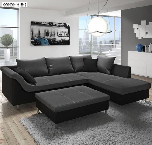 Sof&aacute; Judit negro/gris con chaise longue