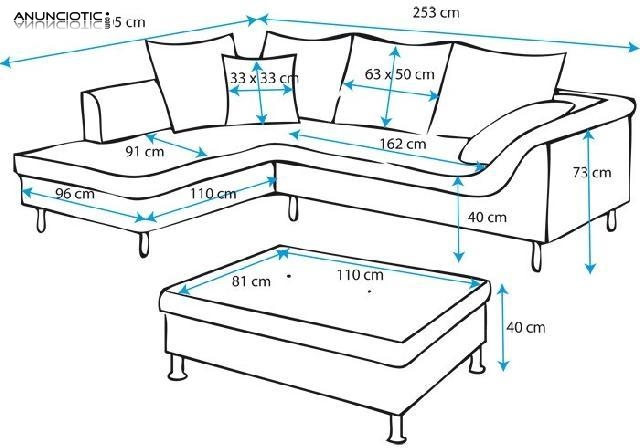 Sof&aacute; Judit negro/gris con chaise longue