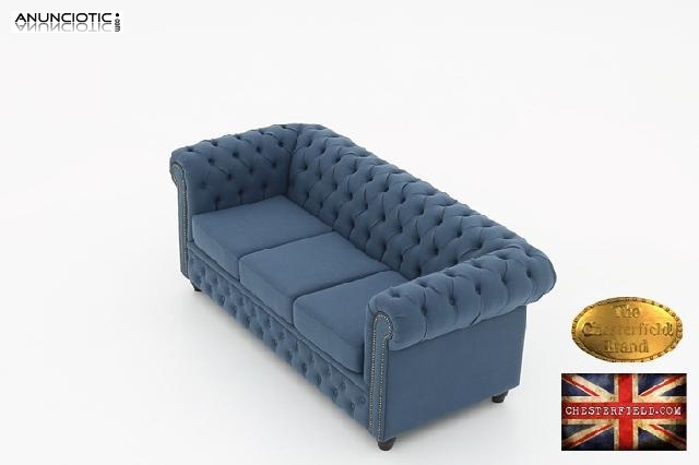 Sof&aacute; chester en terciopelo azul