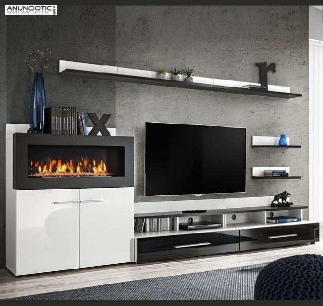 Mueble de sal&oacute;n con chimenea erica blanc