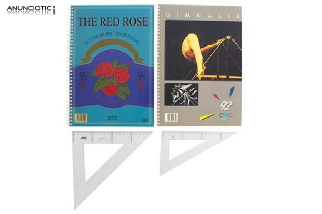 Escuadra de 19 cm, cartab&oacute;n de 17 cm y 2 cuadernos cuadriculados