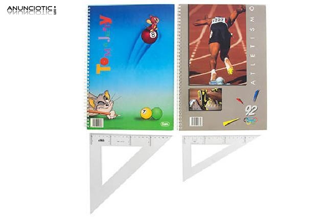 Escuadra de 19 cm, cartab&oacute;n de 17 cm y 2 cuaderno