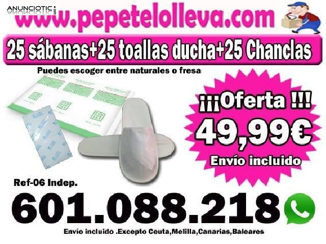 50�  todo 25 s&aacute;banas + 25 toallas desechables + 25 Zapatillas 