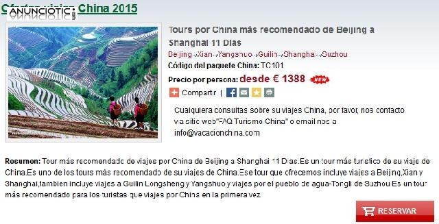 Tours por China m&aacute;s recomendado de Beijing a Shanghai 11 Dias 