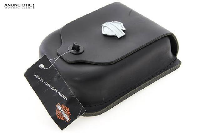 Maleta peque&ntilde;a de piel negra para harley davidson
