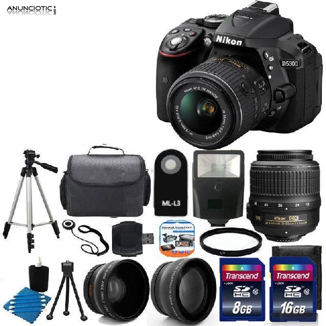 NUEVO Nikon D5300 c&aacute;mara r&eacute;flex digital de lente 18-55mm VR 3 + Flash + 24G