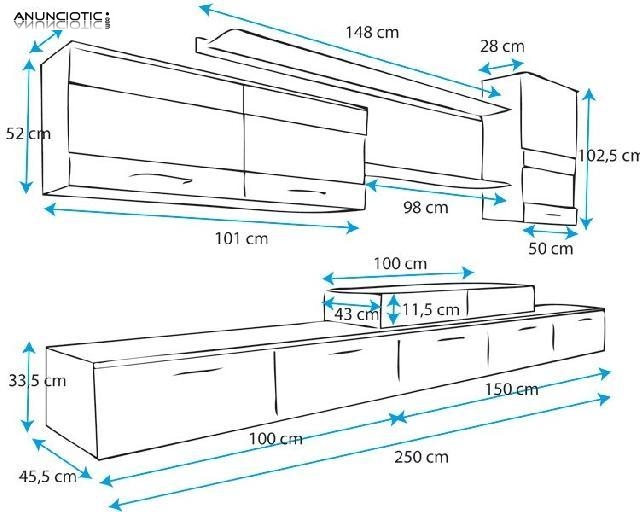 Mueble de sal&oacute;n Claudia blanco y negro