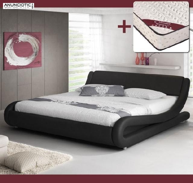 Cama Alessia negro con colch&oacute;n Pro