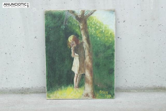 Cuadro Olimpio Liste, ni&ntilde;a tras &aacute;rbol