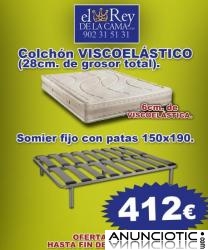Colch&oacute;n visco+somier fijo con patas de REGALO.