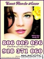 OFERTA TAROT VISA FLOR DE AMOR 5 � 10 MIN 918 371 060. TAROT 806 barato solo 0,42cm. 