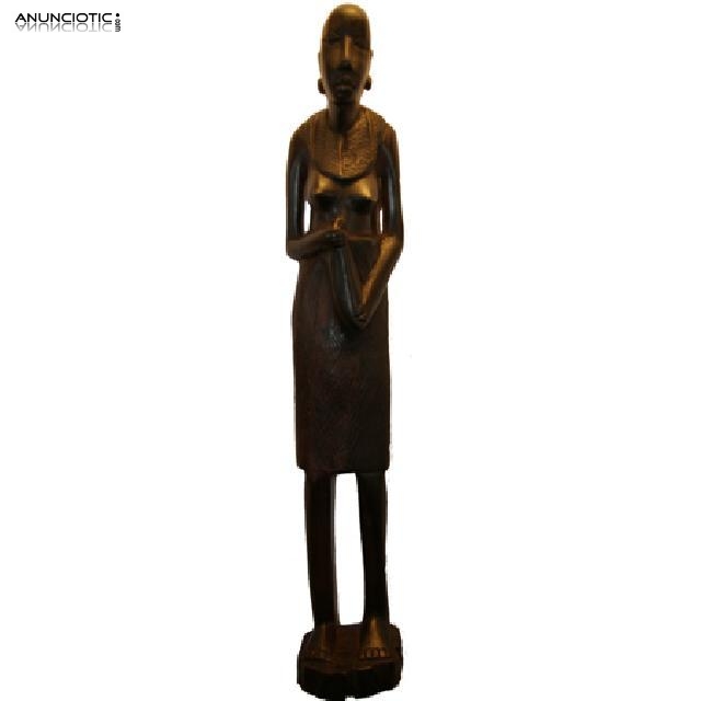 Escultura de mujer M&aacute;sai en madera de &eacute;bano.