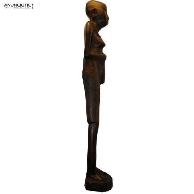 Escultura de mujer M&aacute;sai en madera de &eacute;bano.