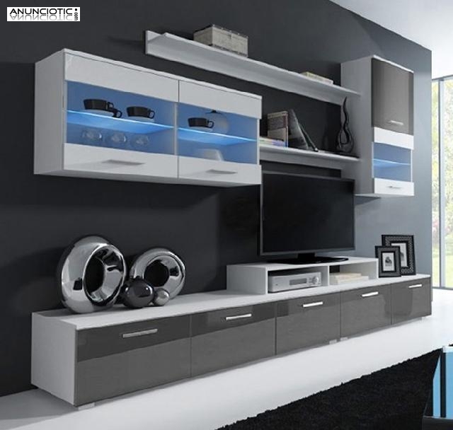 Mueble de sal&oacute;n Claudia blanco y gris