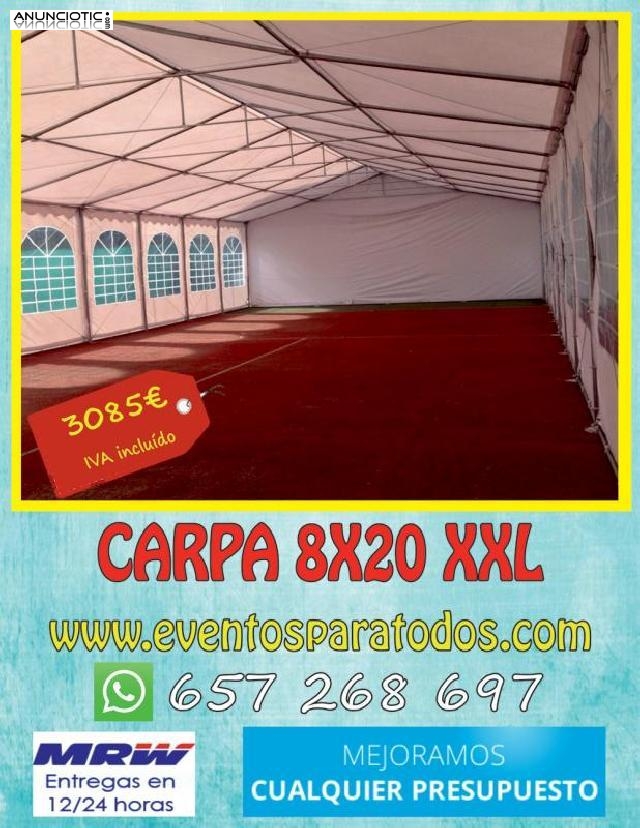 Carpa xxl 20x8, precio 3267 euros