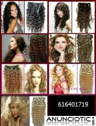 Extensiones clip quita/pon pelo natural rizado.49cm largo.69�