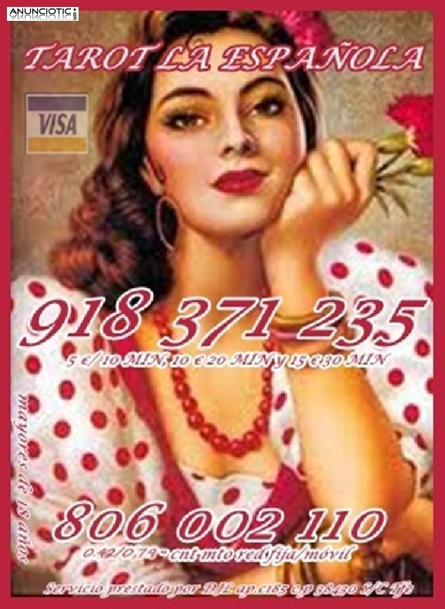 Oferta tarot visa 5� 15 min la espa&ntilde;ola 918 371 235 on line  .barato 806 00